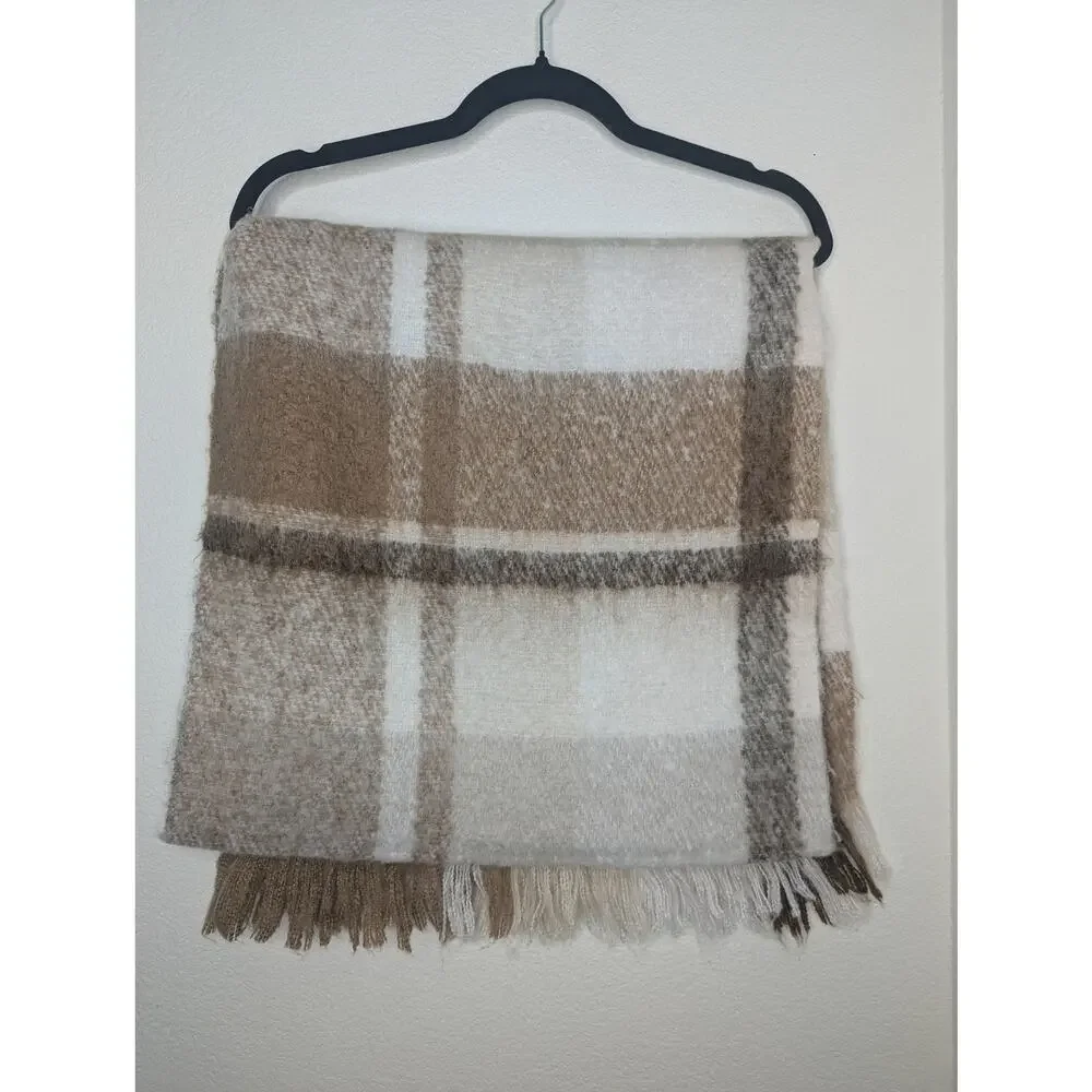 Steve Madden Unisex Brown Checkered Scarf OS Soft Cottagecore Winter Academia